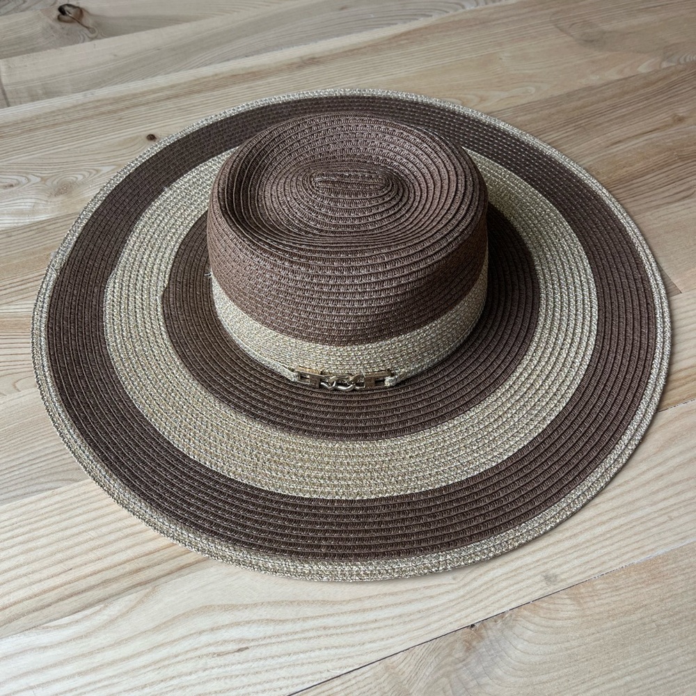 Brown and Tan Wide Brim Hat